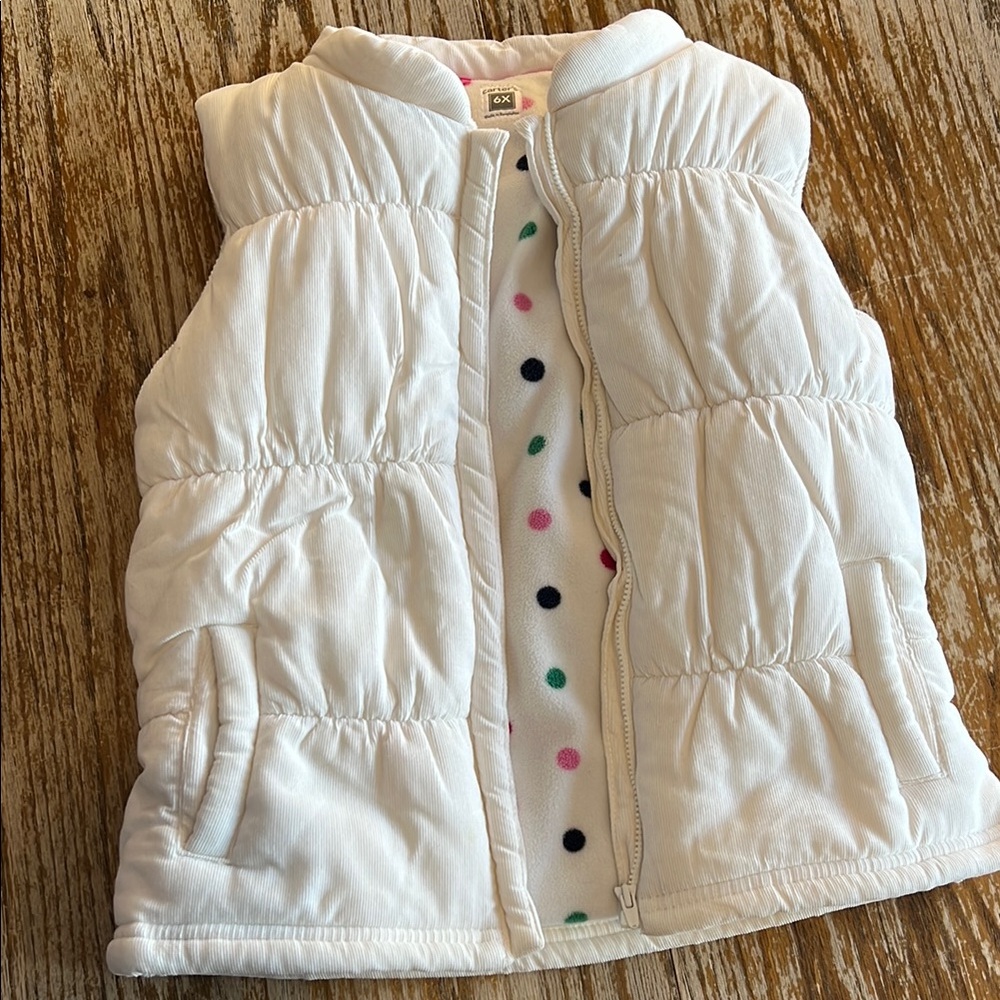 Children's White Puffer Vest with Polka Dot Lining